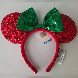 Disney Parks Sequin Red and Green Minnie Ears Headband